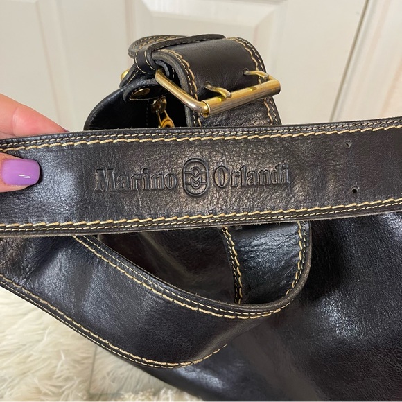 Marino Orlandi Black Leather Bag with Gold Accents - Picture 9 of 16